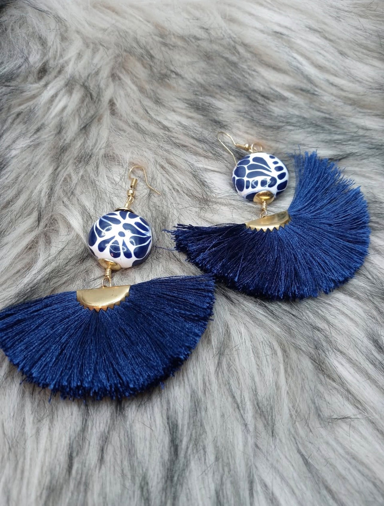 Hand-Crafted Talavera Fan-Shaped Earrings.