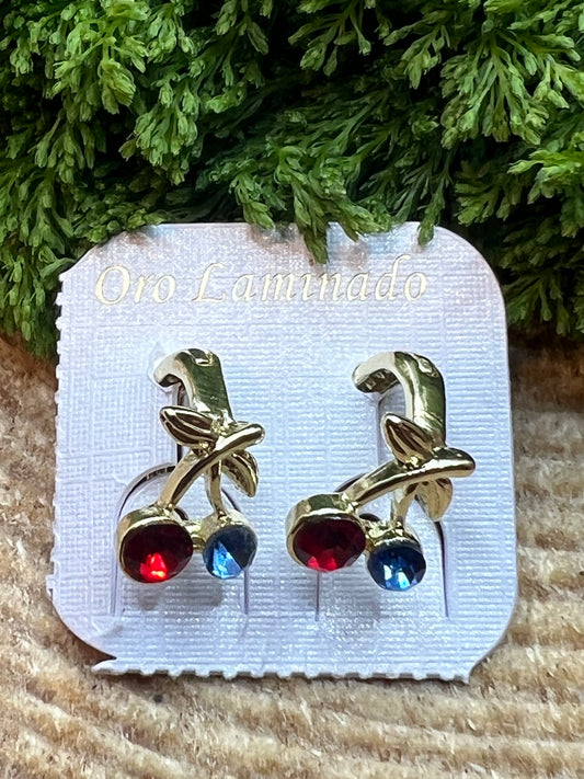 14k Gold Filled Cherry Hoop Earrings/ Oro Laminado 14K