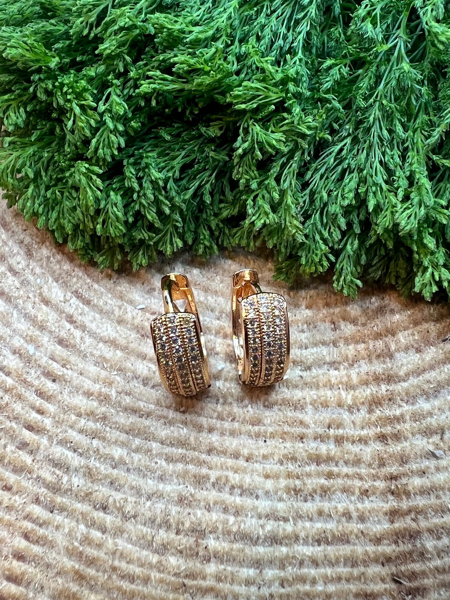 18KT Gold filled Cubic Zirconia Hoop Earrings/ Arracadas Oro laminado 18K