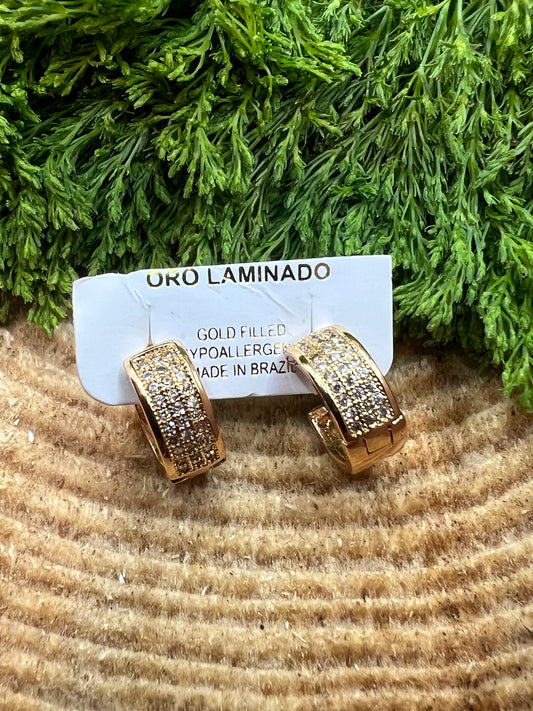 18KT Gold filled Cubic Zirconia Hoop Earrings/ Arracadas Oro laminado 18K