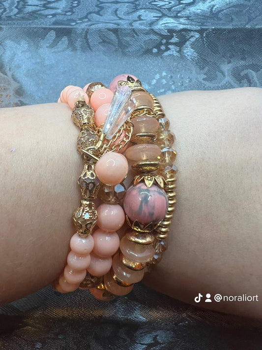 4pc Handcrafted Multilayer Natural Stone Crystal Beads Bracelet Fashion Women Set