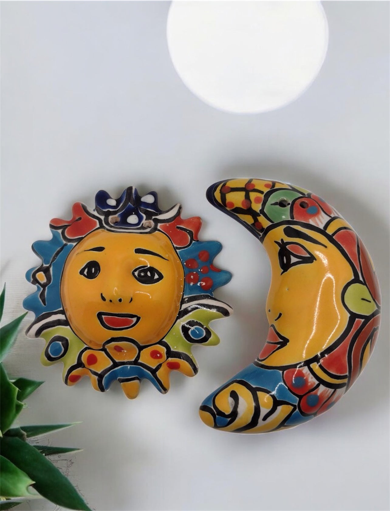 Mexican Talavera Moon/Sun Face set