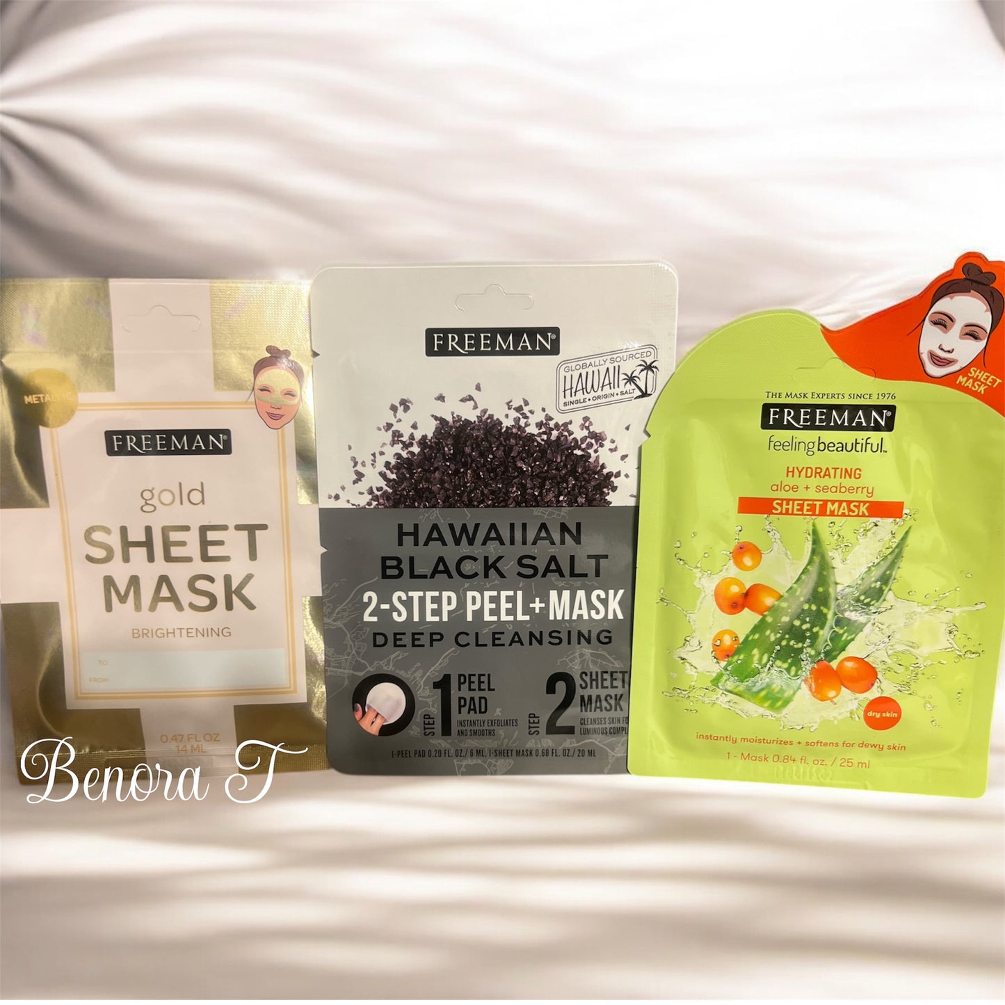 3 pcs Sheet Masks. Gold, Aloe Vera , Hawaiian Black Salt