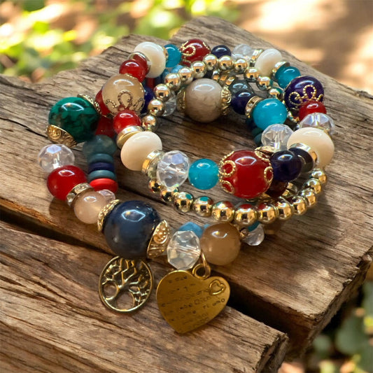 4pc set Handcrafted Multilayer Stone Crystal Beads Fashion Bracelet