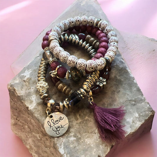 4pc set Handcrafted Multilayer Stone Crystal Beads Fashion Bracelet