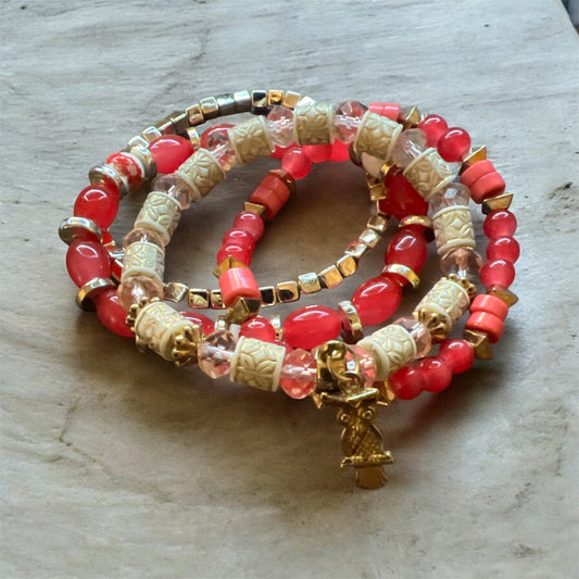 4pc Handcrafted Multilayer Stone Crystal Beads Fashion Bracelet Set