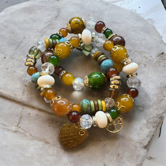 4pc Handcrafted Multilayer Natural Stone Crystal Beads Bracelet set