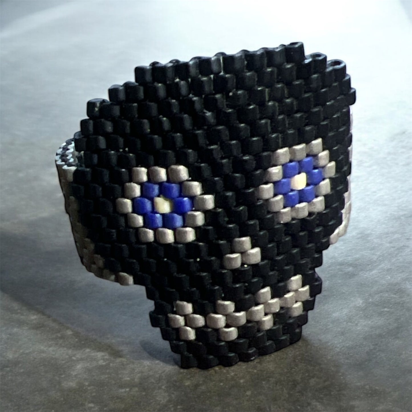 Handmade Skull Huichol Miyuki  Bead Ring.