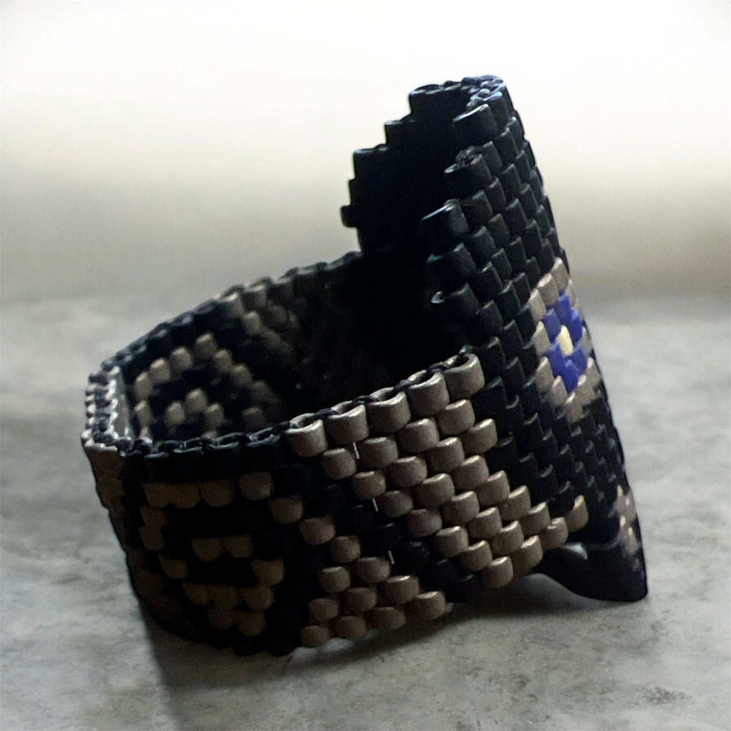 Handmade Skull Huichol Miyuki  Bead Ring.