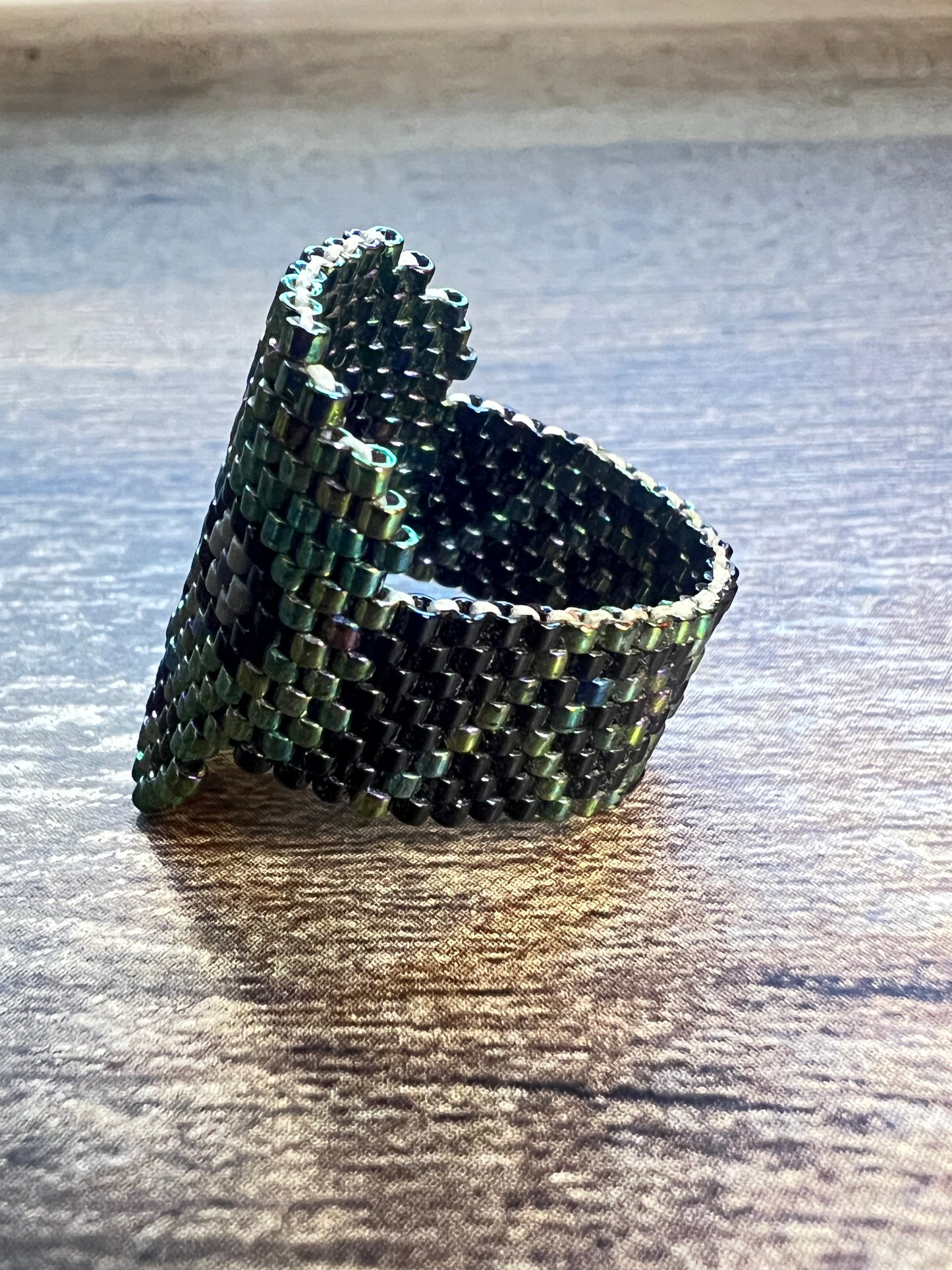 Handmade Huichol Skull Miyuki Bead Ring