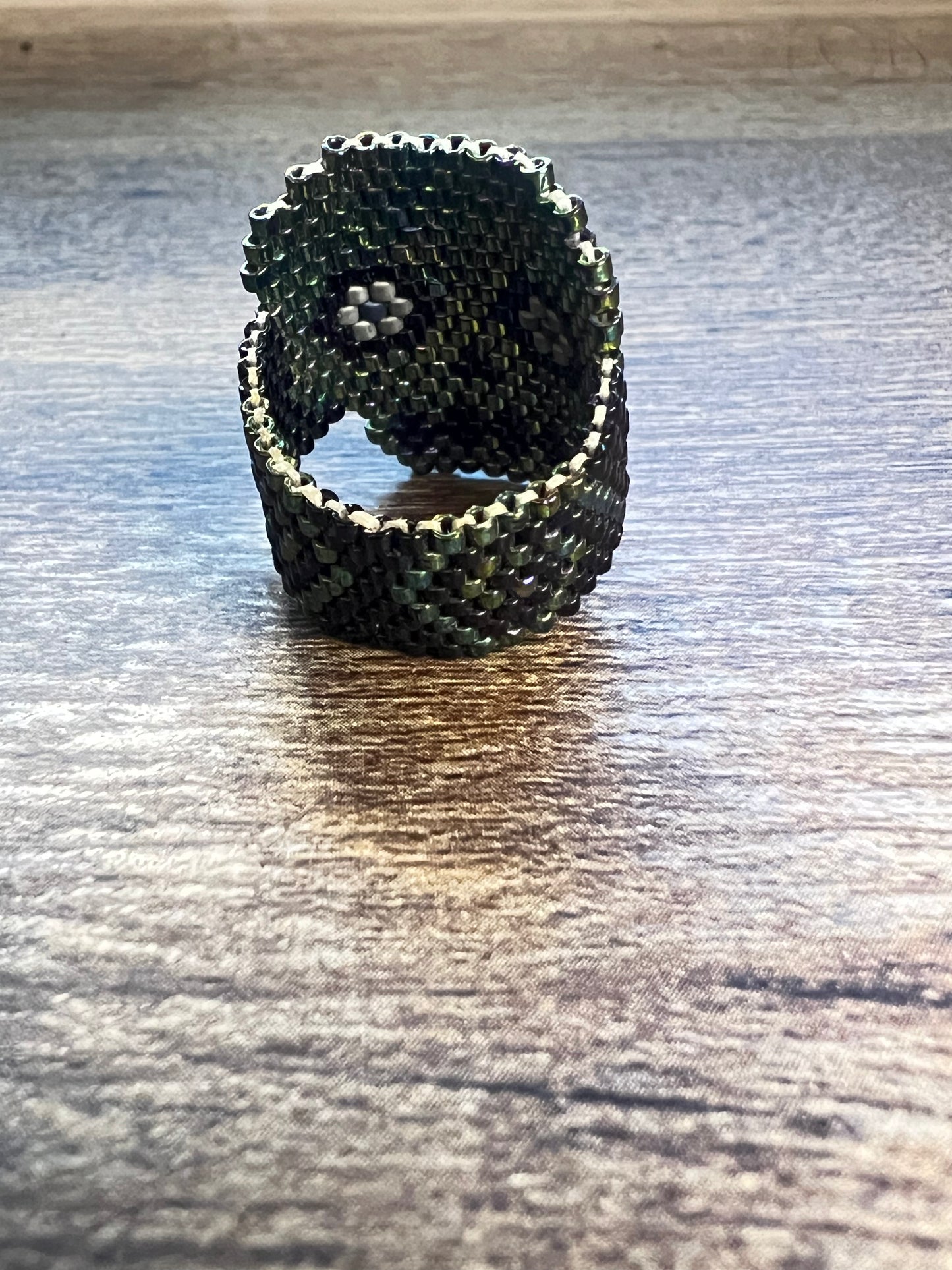 Handmade Huichol Skull Miyuki Bead Ring
