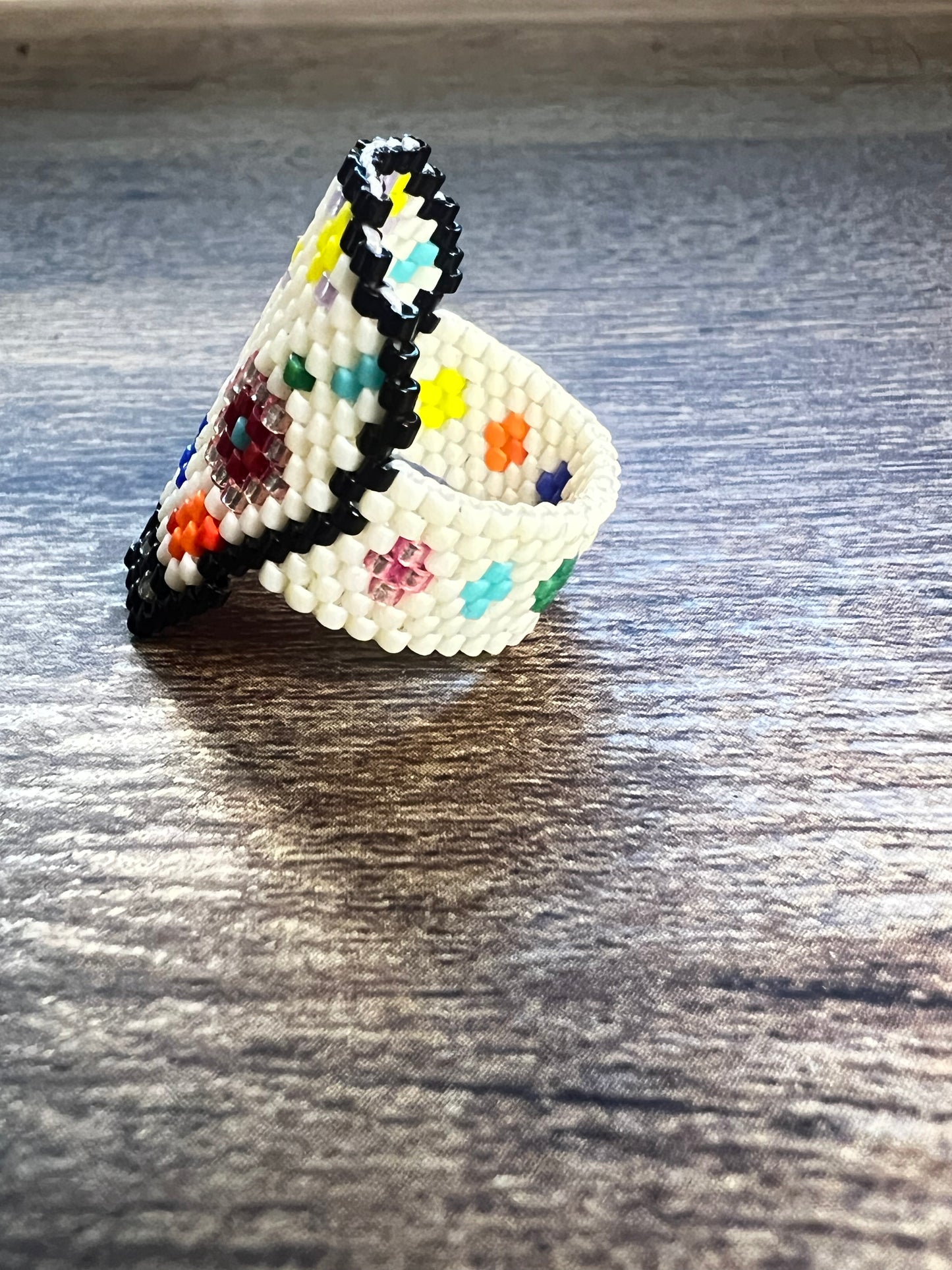 Handmade Huichol Skull Miyuki Bead Ring