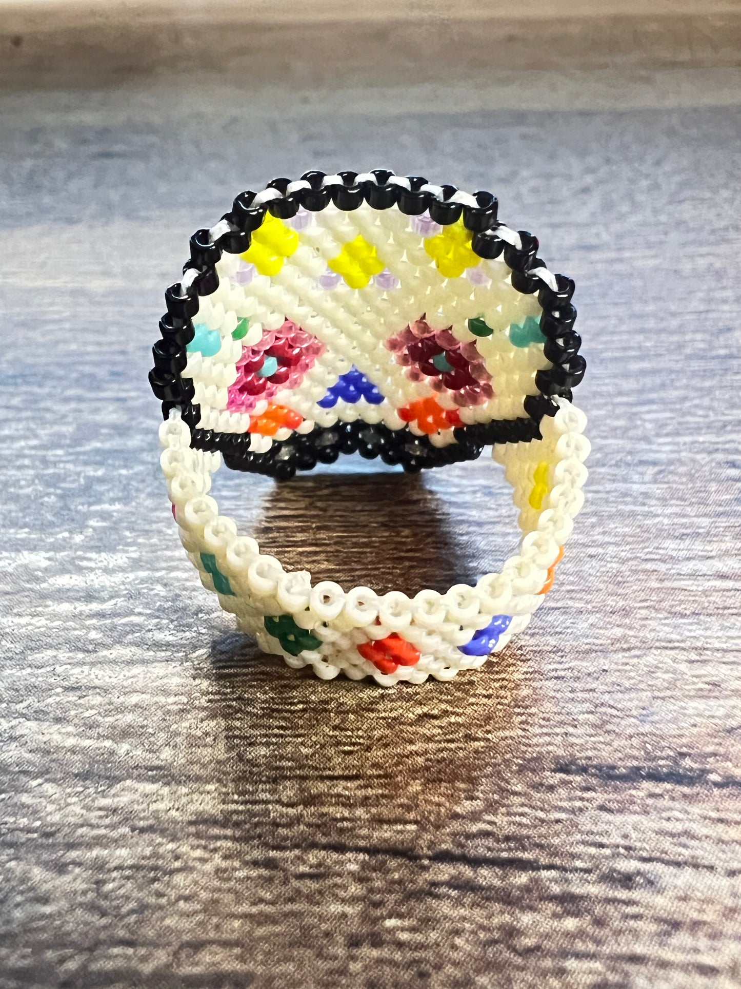 Handmade Huichol Skull Miyuki Bead Ring